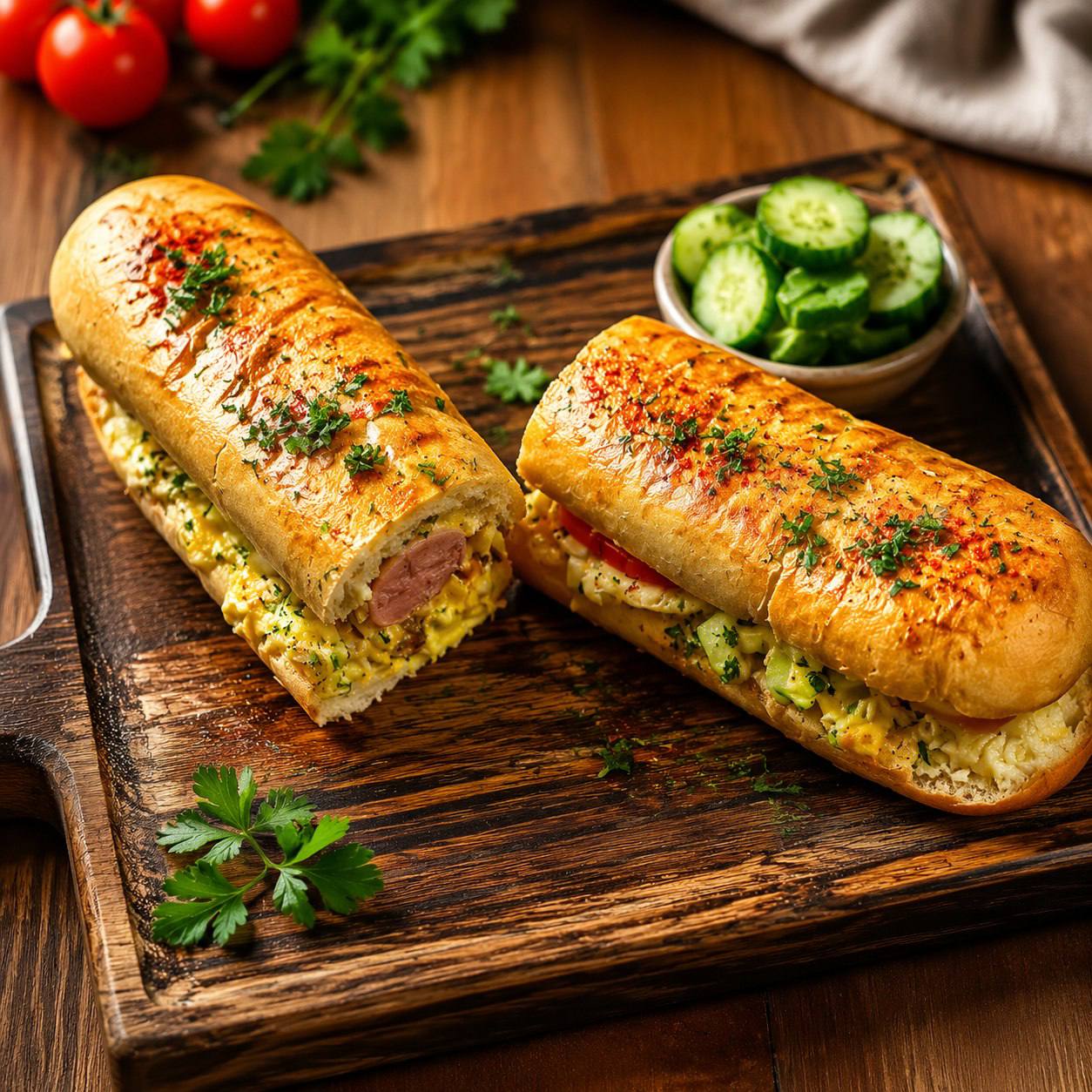 Большой хот дог с куриной сосиской и гага соусом